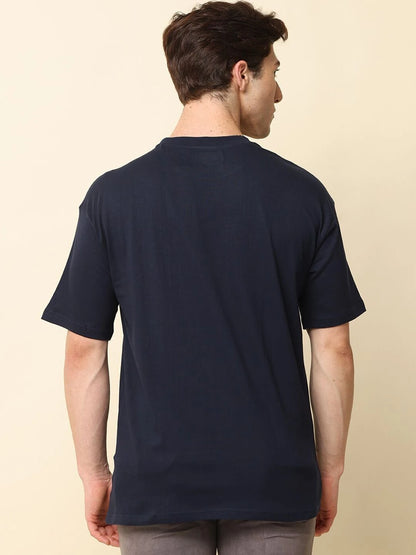 Silisoul Navy Blue Oversized Fit Cotton Short Sleeves T-Shirt