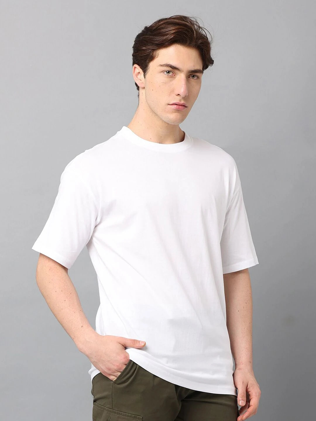 Silisoul Blue Oversized Fit Cotton Short Sleeves Round Neck T-Shirt