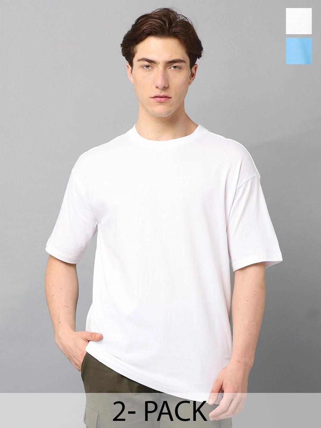 Silisoul Blue Oversized Fit Cotton Short Sleeves Round Neck T-Shirt