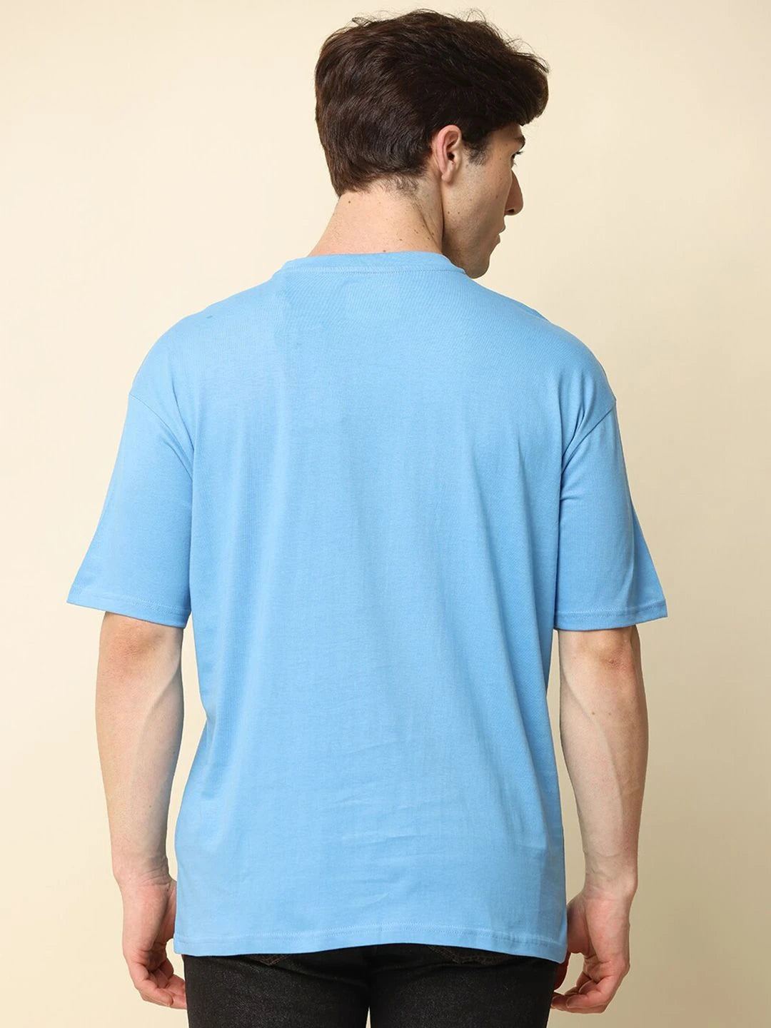 Silisoul Blue Oversized Fit Cotton Short Sleeves Round Neck T-Shirt
