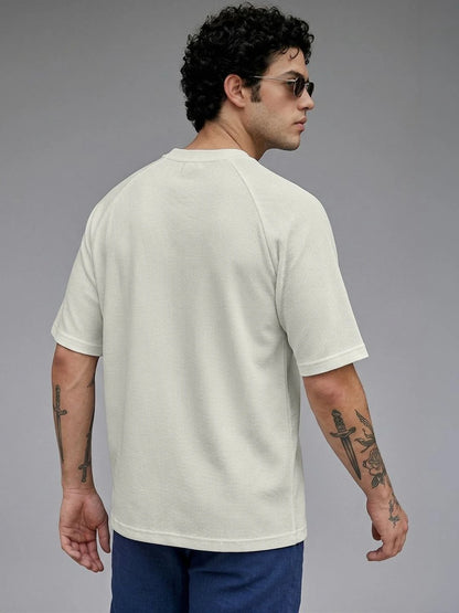 Silisoul Off White Oversized Fit Self Design Print T-Shirt