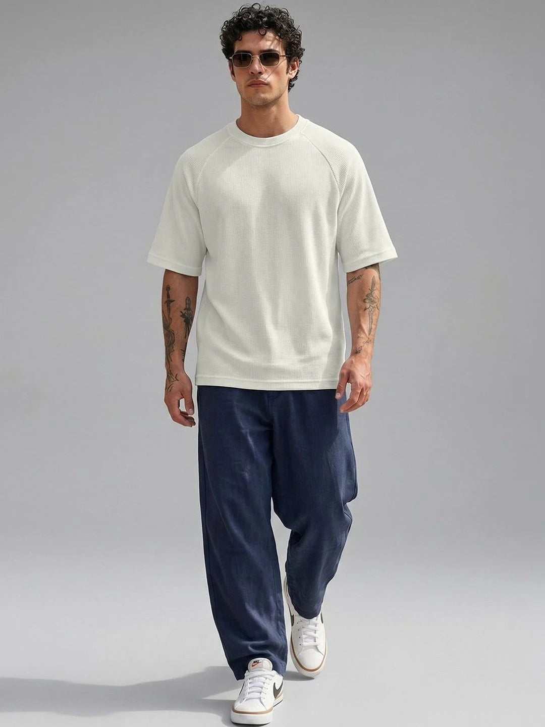 Silisoul Off White Oversized Fit Self Design Print T-Shirt