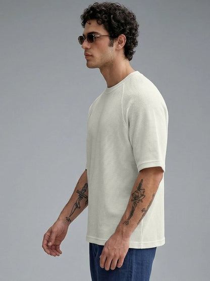 Silisoul Off White Oversized Fit Self Design Print T-Shirt