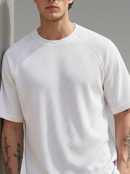 Silisoul White Oversized Fit Self Design Print Cotton Short Sleeves T-Shirt