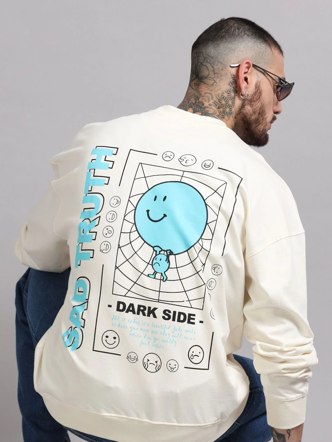 Silisoul Off White Oversized Fit Graphic Print Cotton T-Shirt