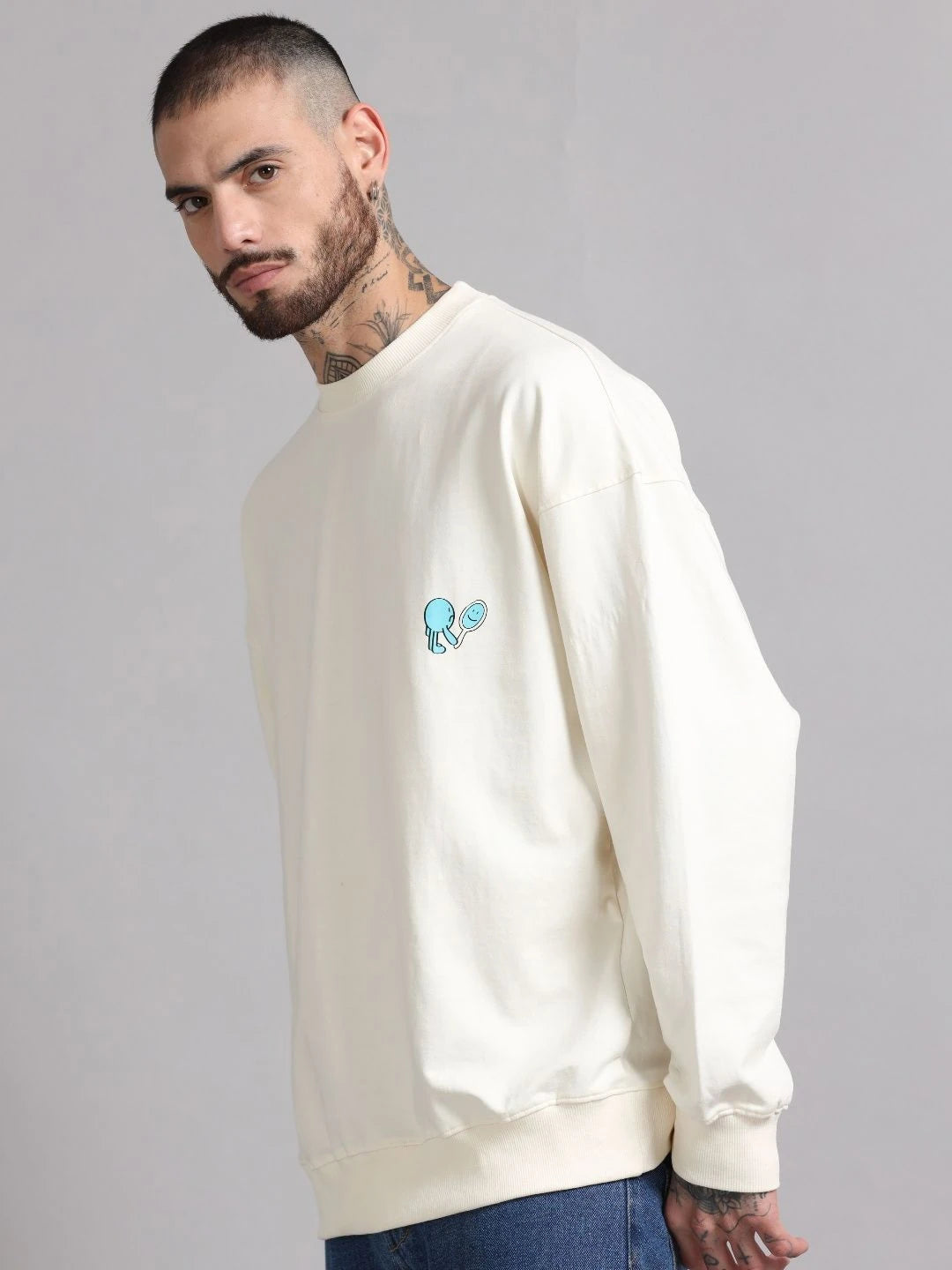 Silisoul Off White Oversized Fit Graphic Print Cotton T-Shirt