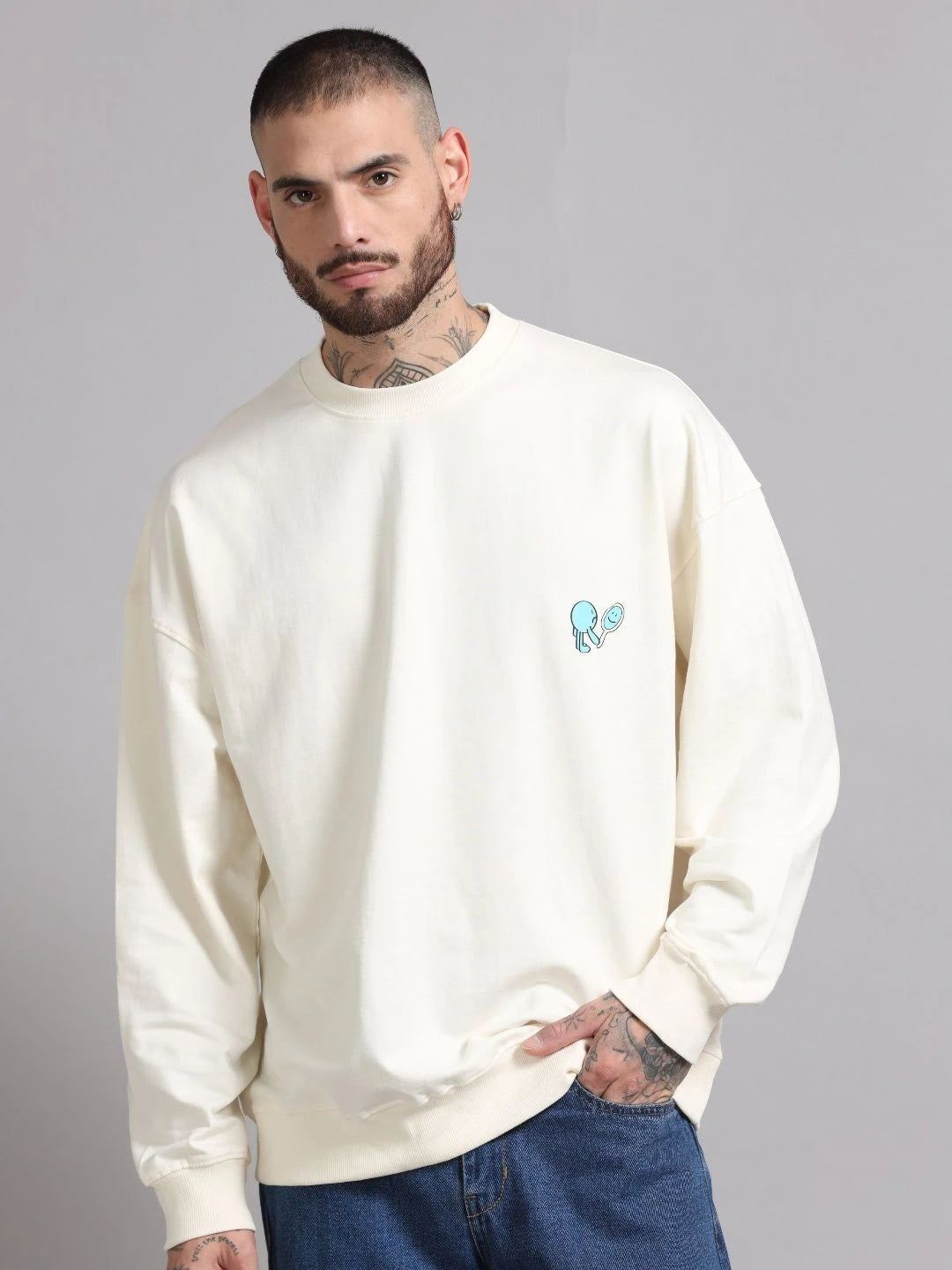 Silisoul Off White Oversized Fit Graphic Print Cotton T-Shirt