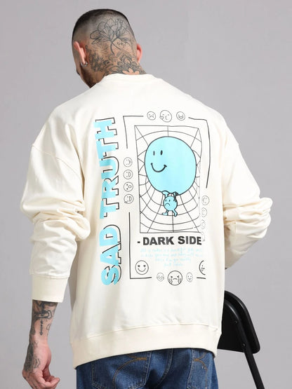 Silisoul Off White Oversized Fit Graphic Print Cotton T-Shirt