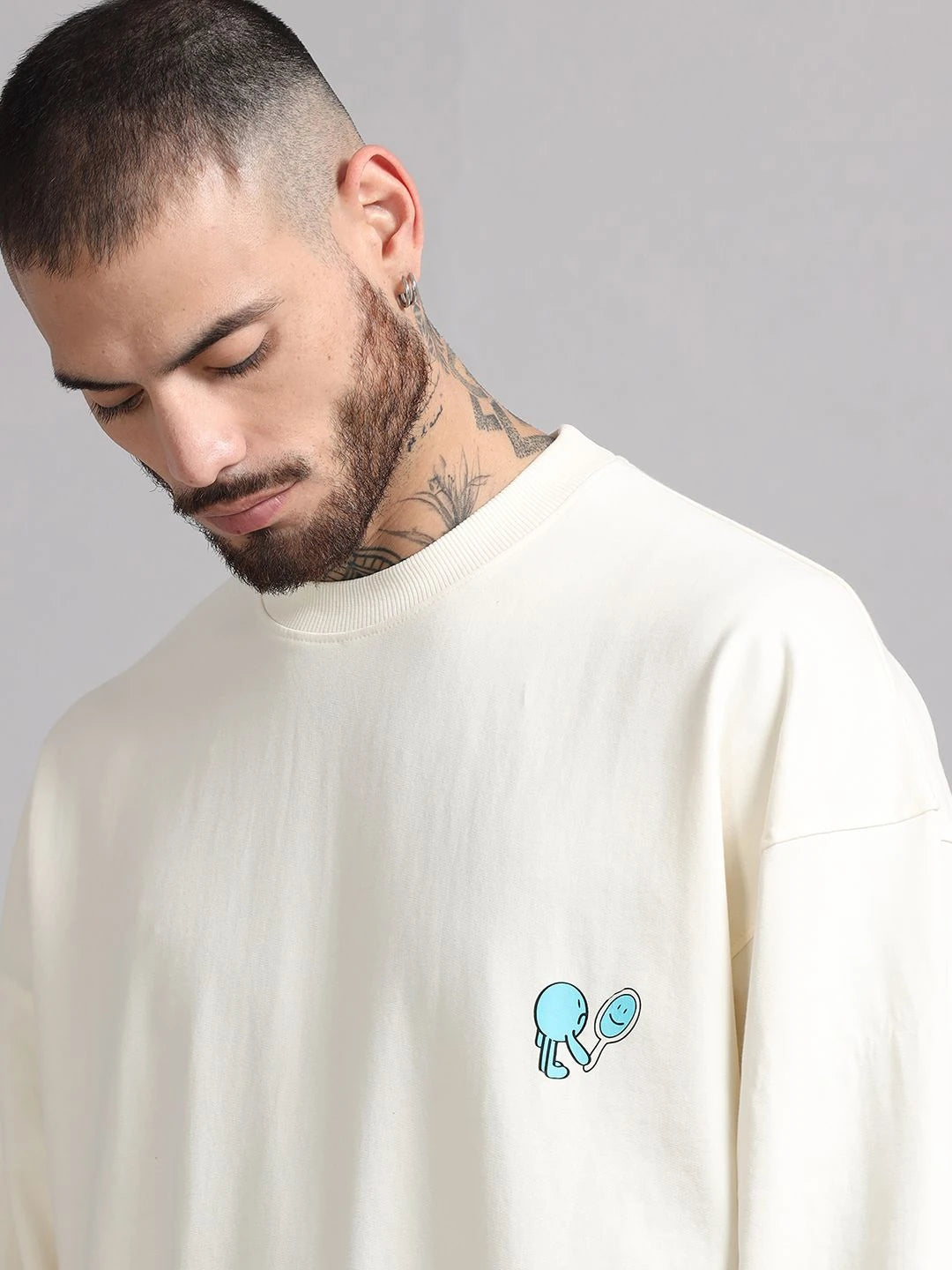 Silisoul White Graphic Print Cotton Long Sleeves Sweatshirt