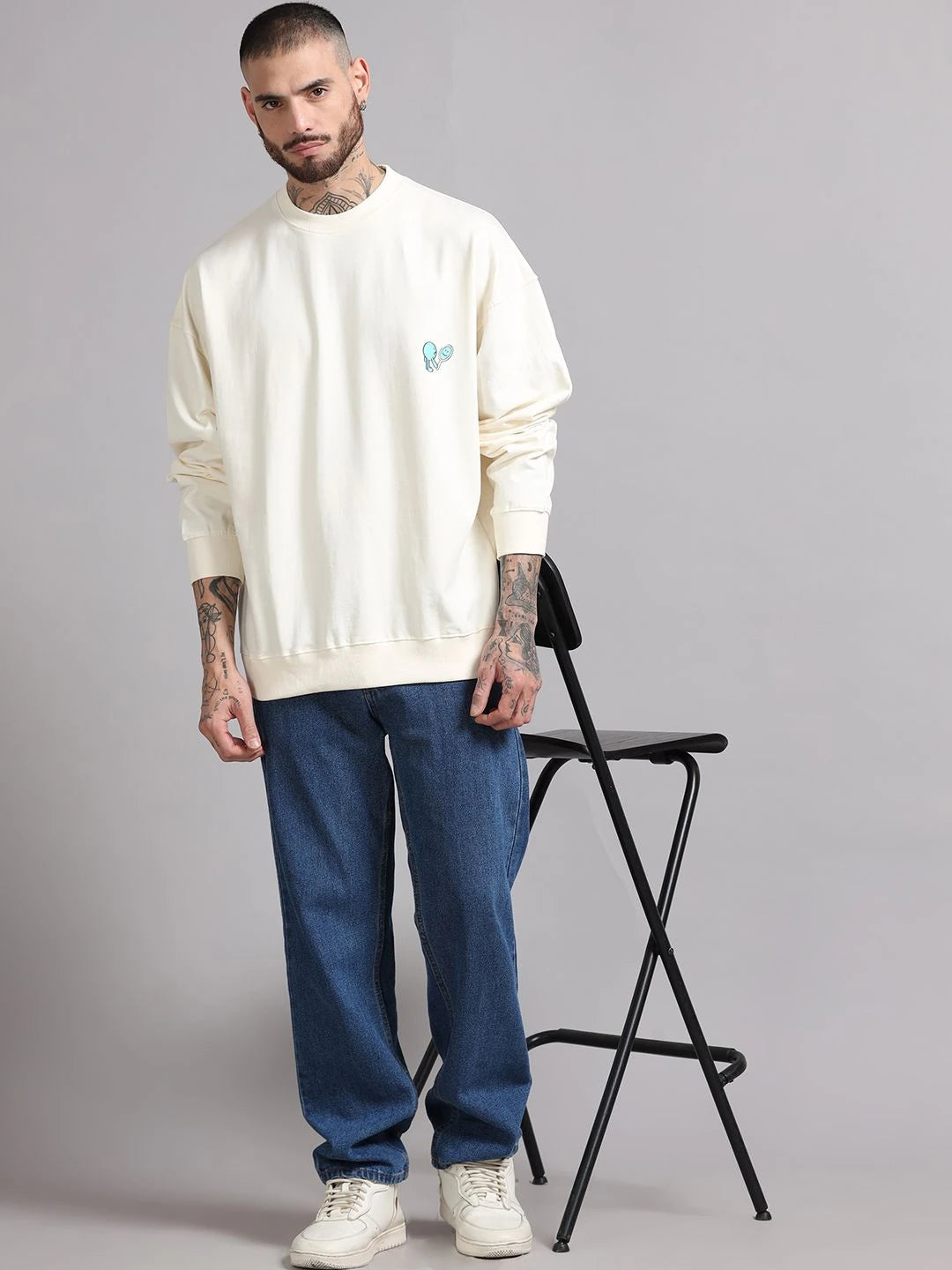 Silisoul White Graphic Print Cotton Long Sleeves Sweatshirt