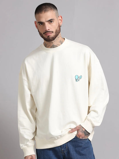 Silisoul White Graphic Print Cotton Long Sleeves Sweatshirt