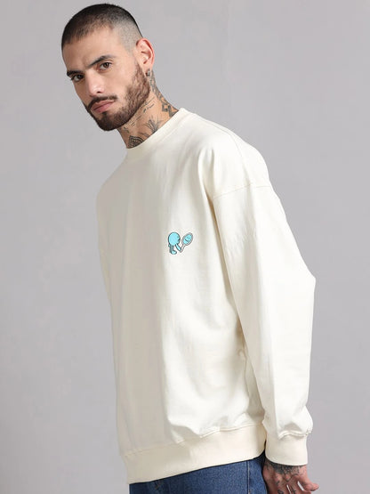 Silisoul White Graphic Print Cotton Long Sleeves Sweatshirt