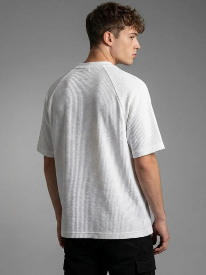 Silisoul White Oversized Fit Self Design Print Cotton T-Shirt