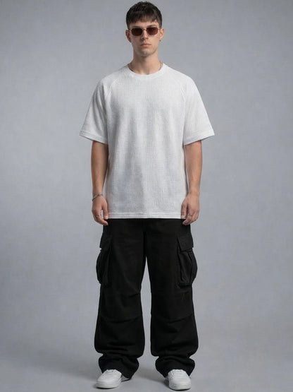Silisoul White Oversized Fit Self Design Print Cotton T-Shirt