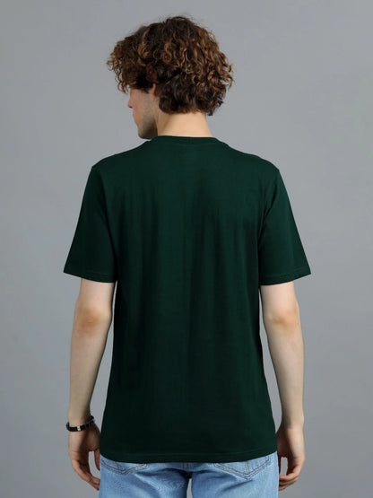 Silisoul Olive Regular Fit Brand Logo Print Cotton T-Shirt