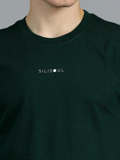 Silisoul Olive Regular Fit Brand Logo Print Cotton T-Shirt
