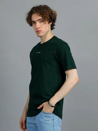 Silisoul Olive Regular Fit Brand Logo Print Cotton T-Shirt