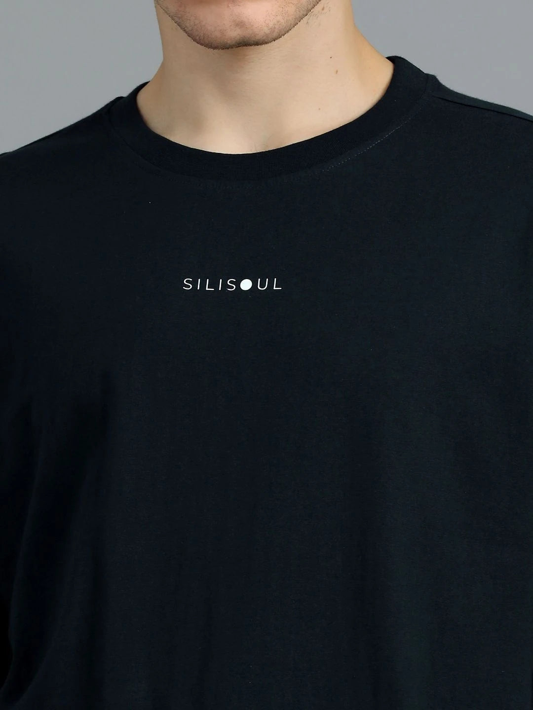 Silisoul Black Oversized Fit Brand Logo Print Cotton T-Shirt