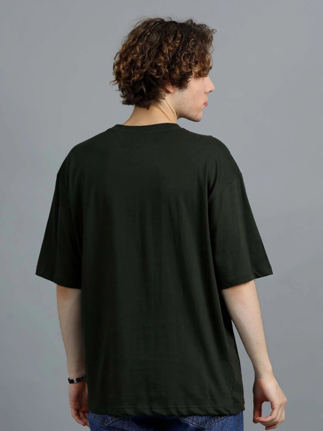Silisoul Olive Oversized Fit Brand Logo Print Cotton T-Shirt