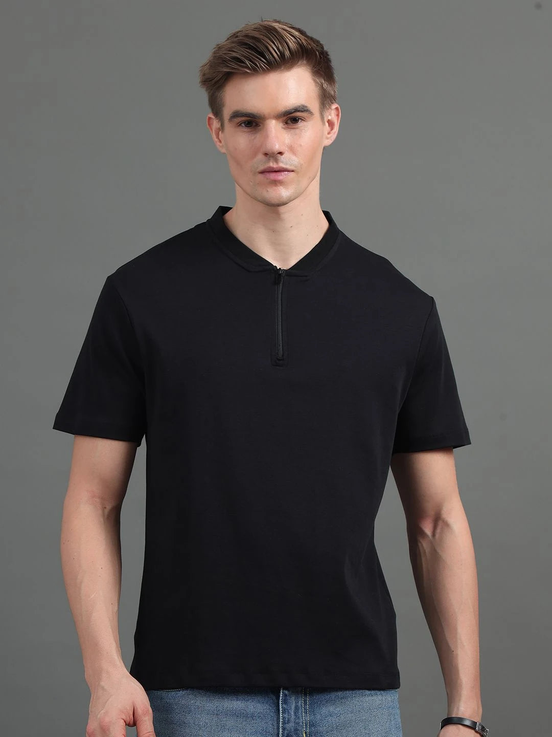 Silisoul Black Regular Fit Pure Cotton Short Sleeves T-Shirt