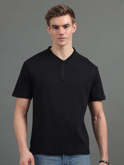 Silisoul Black Regular Fit Pure Cotton Short Sleeves T-Shirt
