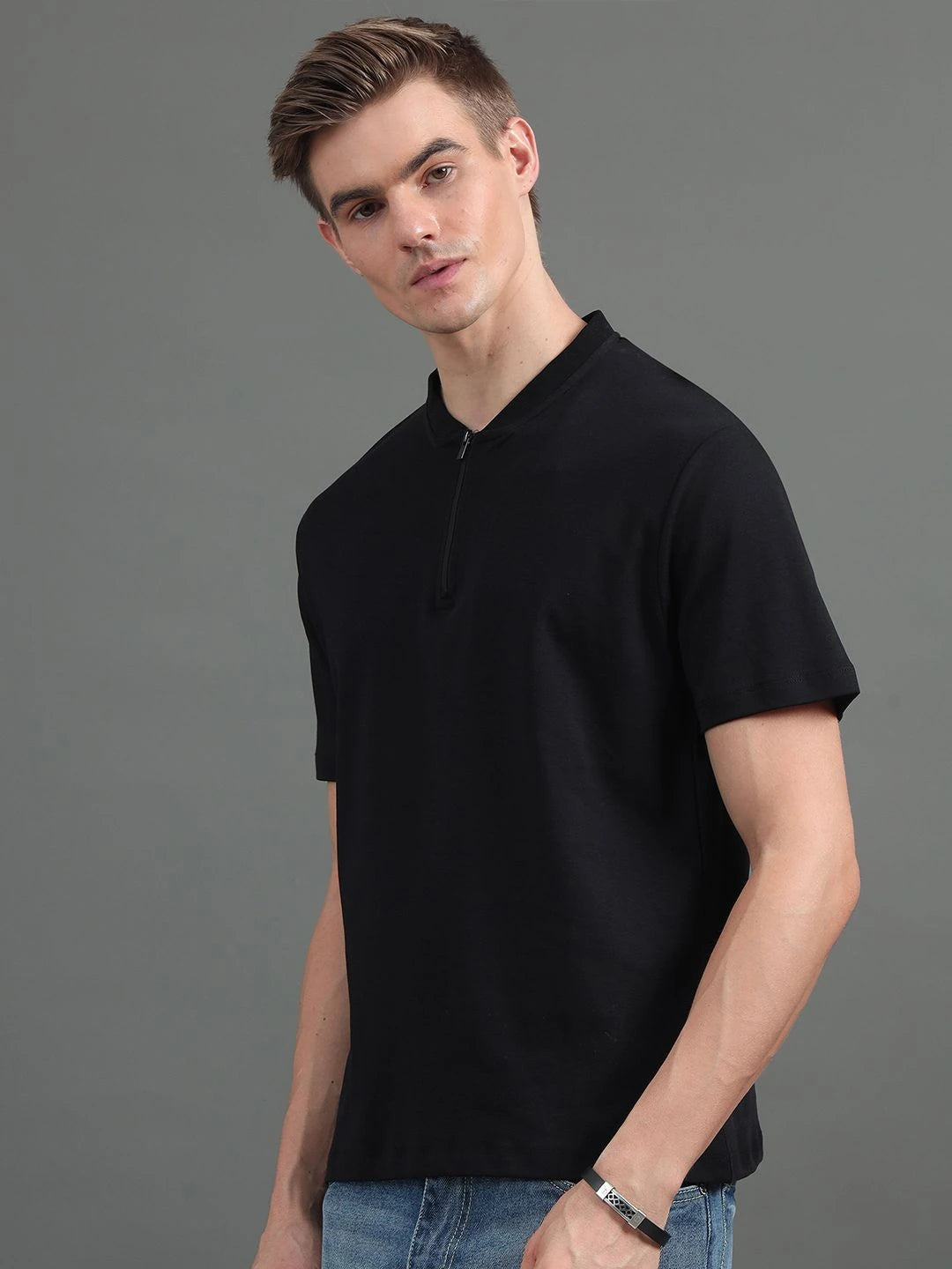 Silisoul Black Regular Fit Pure Cotton Short Sleeves T-Shirt