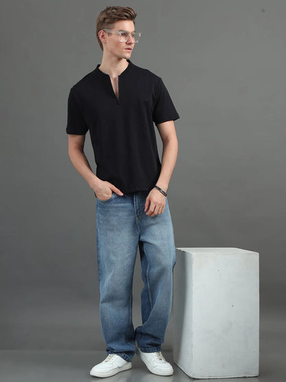 Silisoul Black Regular Fit Pure Cotton Short Sleeves T-Shirt