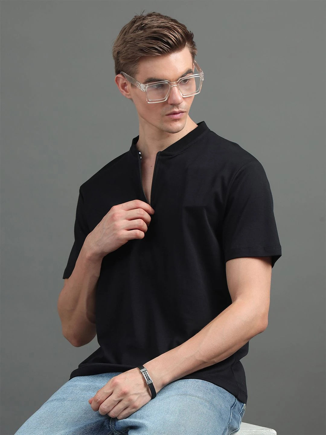 Silisoul Black Regular Fit Pure Cotton Short Sleeves T-Shirt