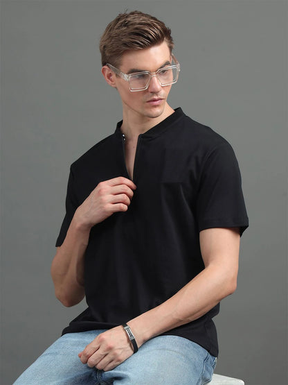 Silisoul Black Regular Fit Pure Cotton Short Sleeves T-Shirt