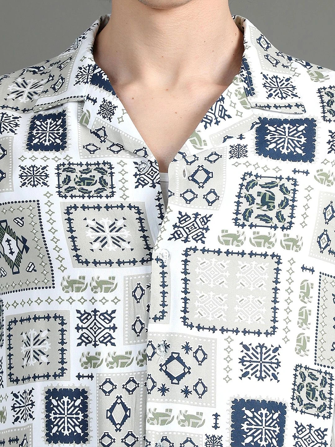 Silisoul White Oversized Fit Abstract Print Viscose Rayon Shirt