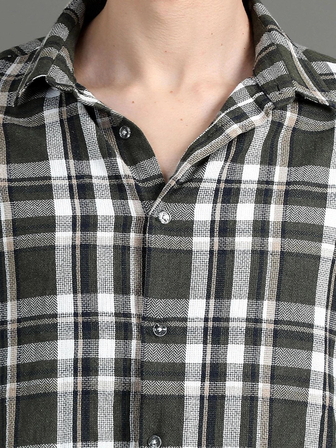 Silisoul Green Relaxed Fit Tartan Checks Print Cotton Short Sleeves Shirt