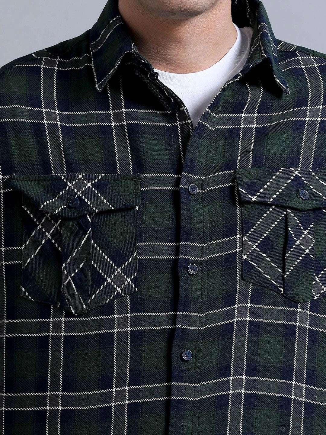 Silisoul Green Relaxed Fit Tartan Checks Print Cotton Shirt