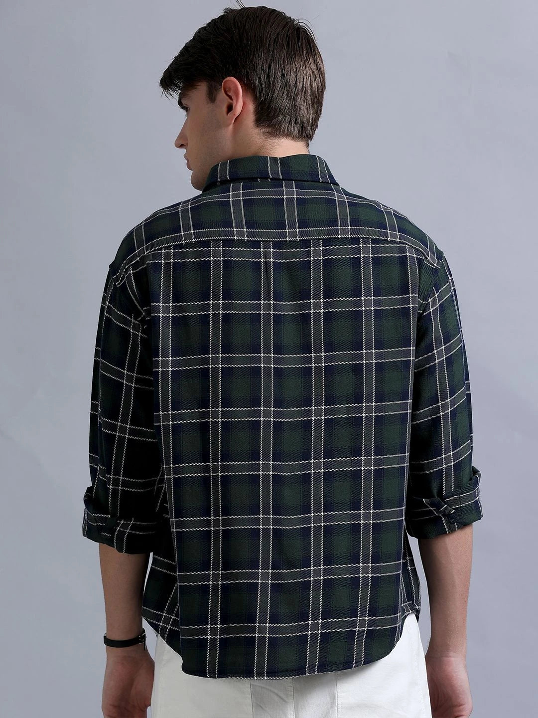 Silisoul Green Relaxed Fit Tartan Checks Print Cotton Shirt