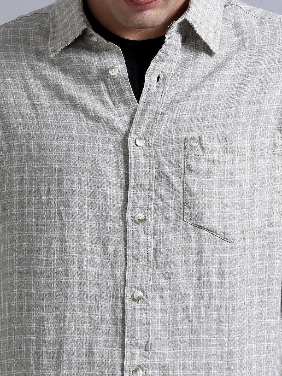 Silisoul Beige Relaxed Fit Geometric Print Linen Blend Shirt