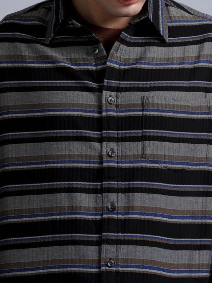 Silisoul Black Oversized Fit Horizontal Stripes Print Shirt