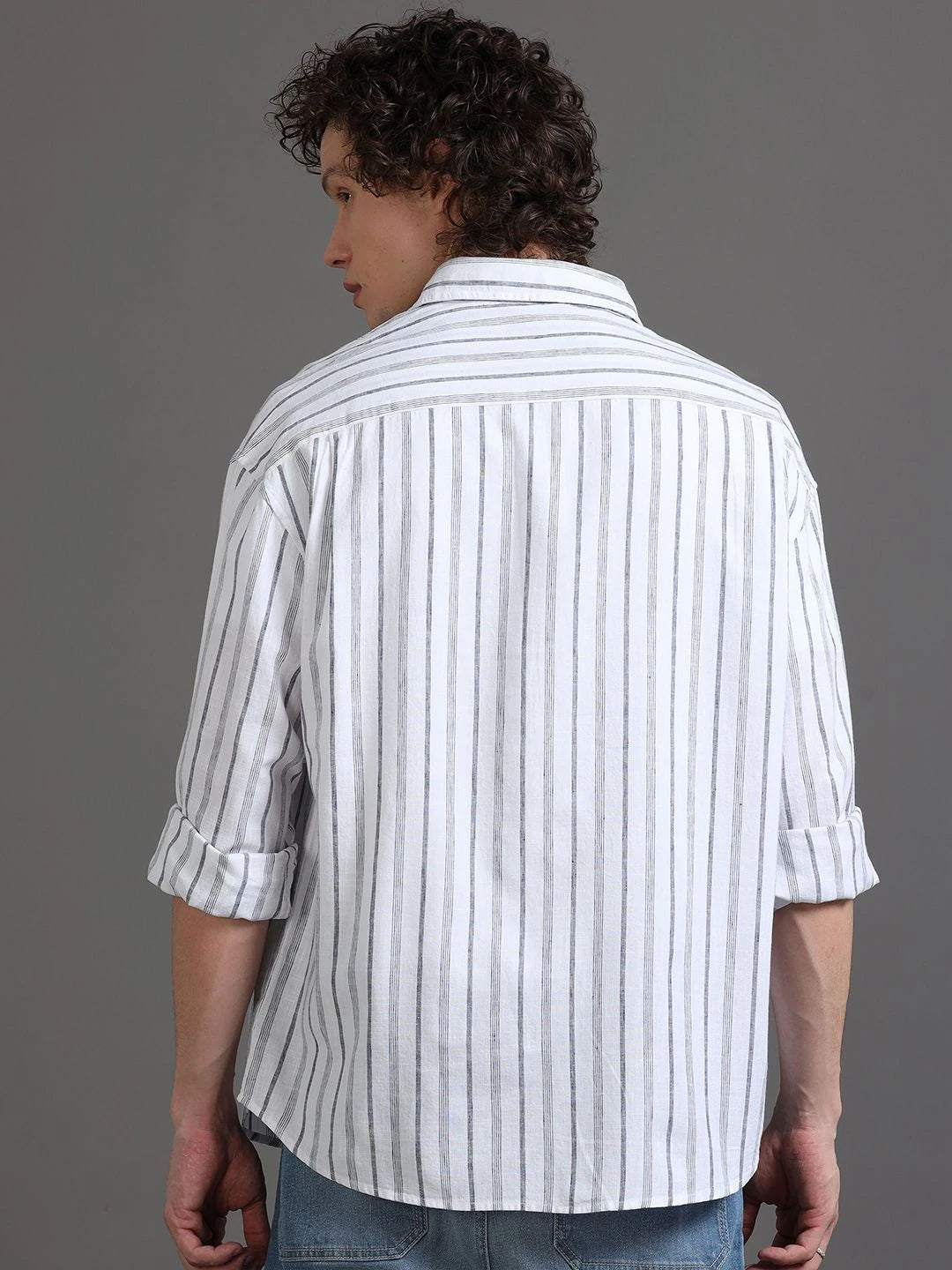Silisoul White Relaxed Fit Vertical Stripes Print Shirt