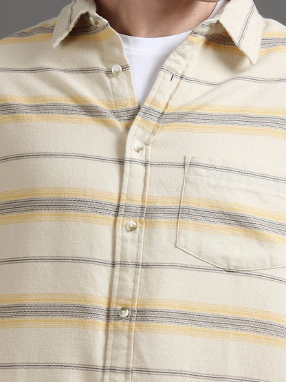 Silisoul Beige Relaxed Fit Horizontal Stripes Print Shirt
