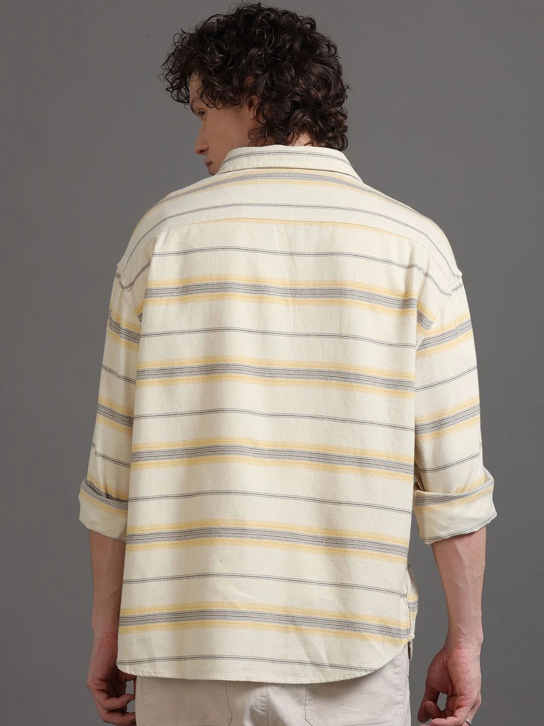 Silisoul Beige Relaxed Fit Horizontal Stripes Print Shirt