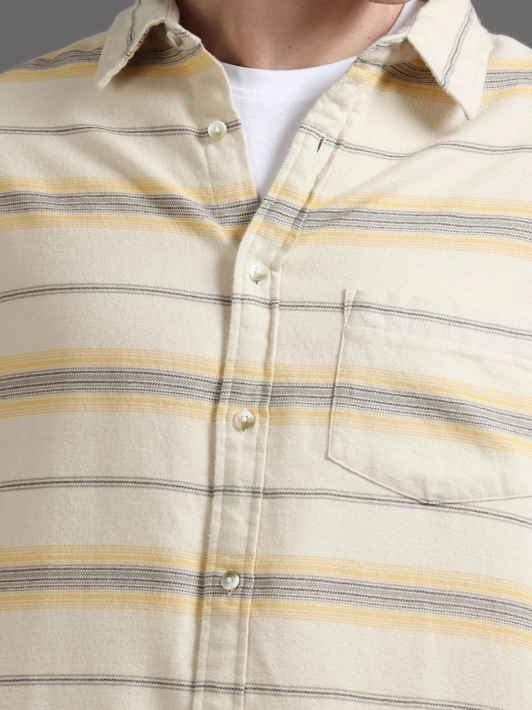 Silisoul Beige Relaxed Fit Horizontal Stripes Print Shirt