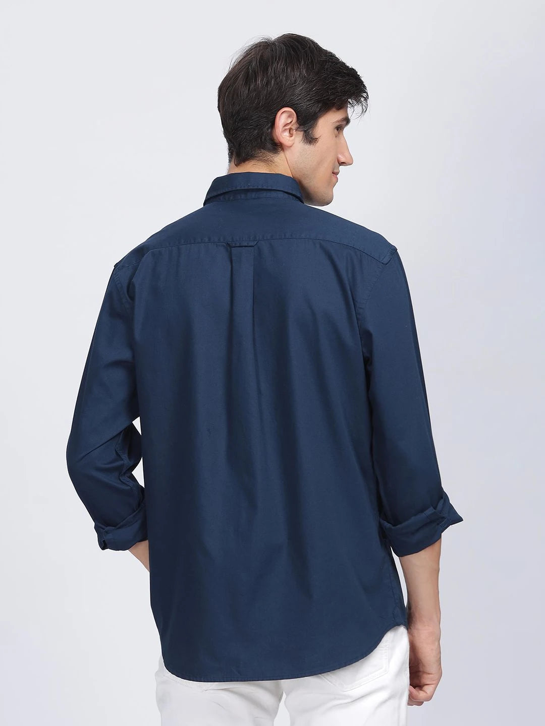 Silisoul Navy Blue Regular Fit Cotton Long Sleeves Shirt