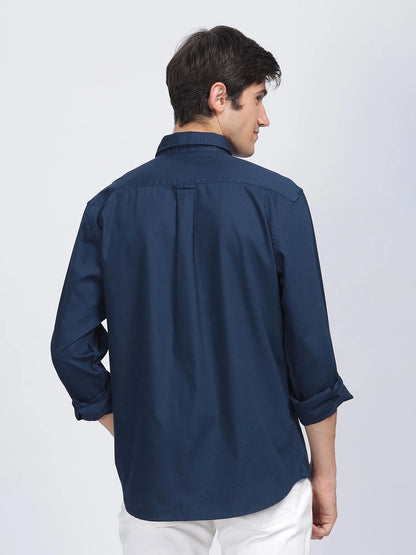 Silisoul Navy Blue Regular Fit Cotton Long Sleeves Shirt