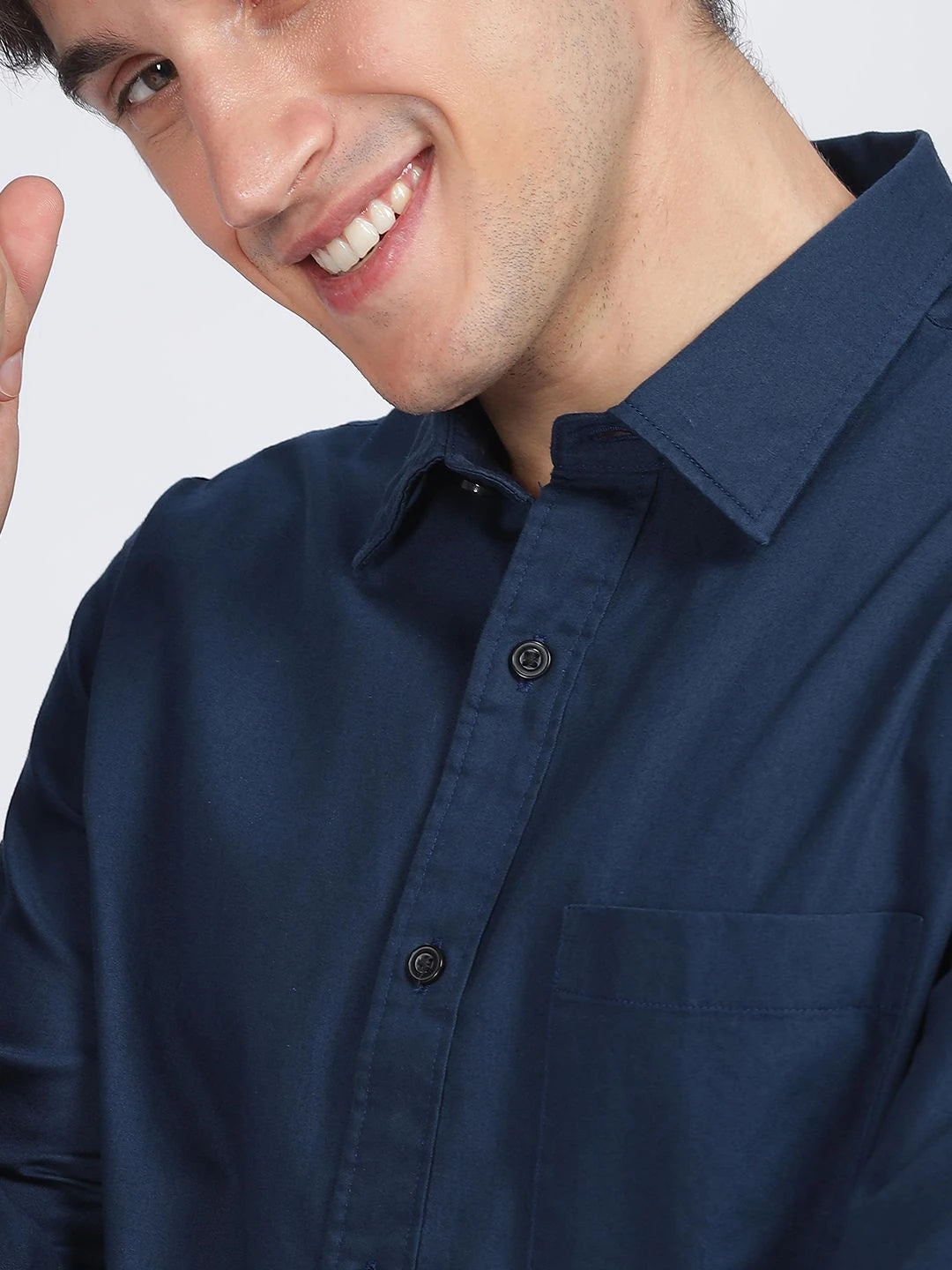 Silisoul Navy Blue Regular Fit Cotton Long Sleeves Shirt