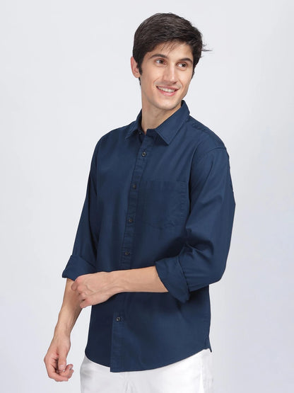 Silisoul Navy Blue Regular Fit Cotton Long Sleeves Shirt