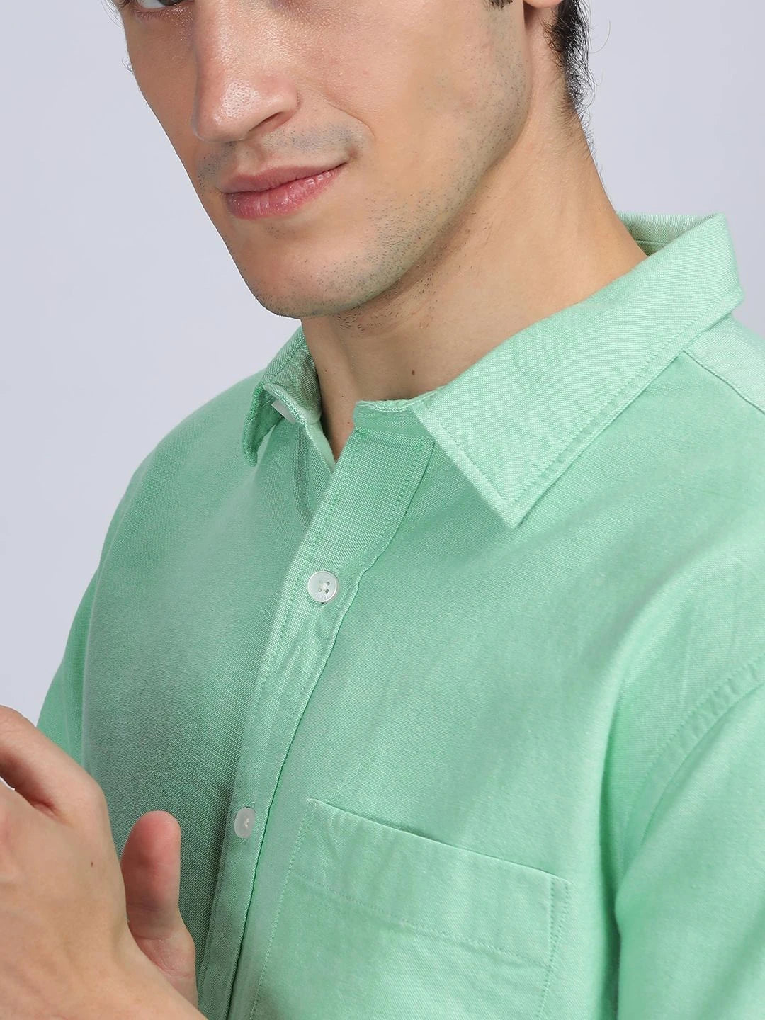 Silisoul Green Regular Fit Cotton Long Sleeves Spread Collar Shirt