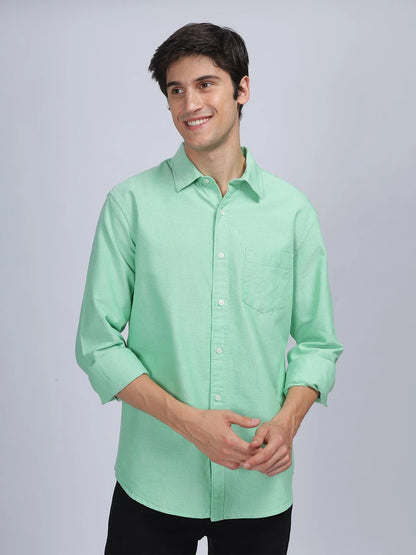 Silisoul Green Regular Fit Cotton Long Sleeves Spread Collar Shirt