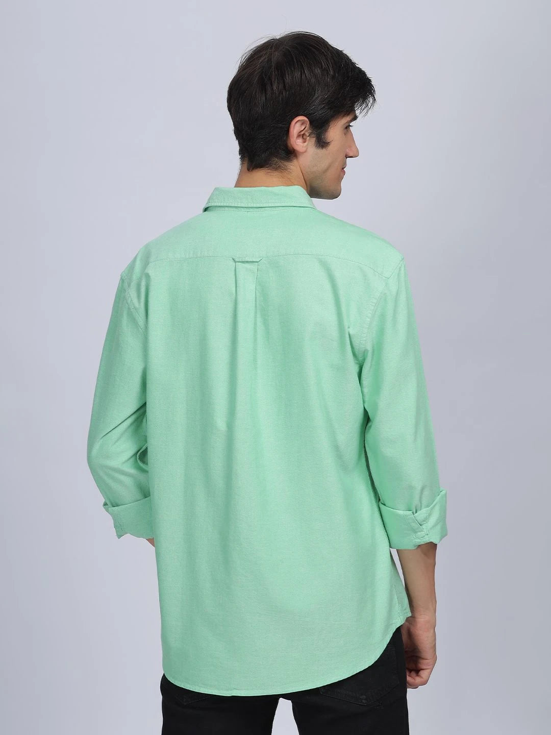 Silisoul Green Regular Fit Cotton Long Sleeves Spread Collar Shirt
