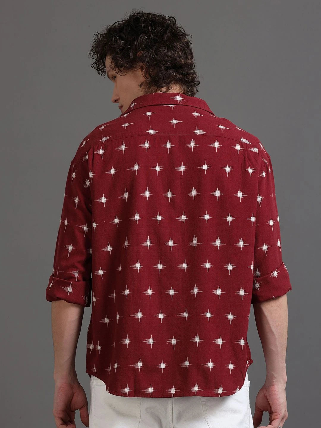 Silisoul Red Regular Fit Geometric Print Cotton Long Sleeves Shirt