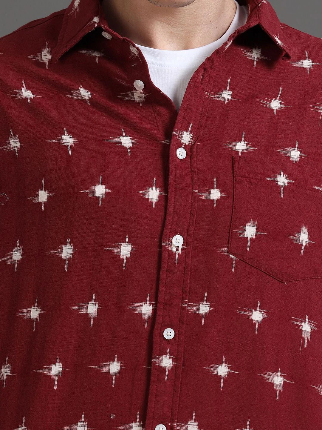 Silisoul Red Regular Fit Geometric Print Cotton Long Sleeves Shirt