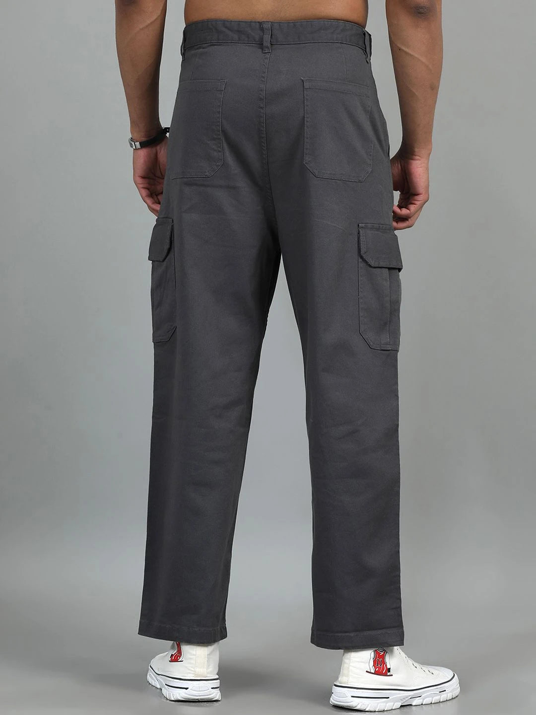 Silisoul Grey Loose Fit Cotton Mid-Rise Zip Woven Trousers
