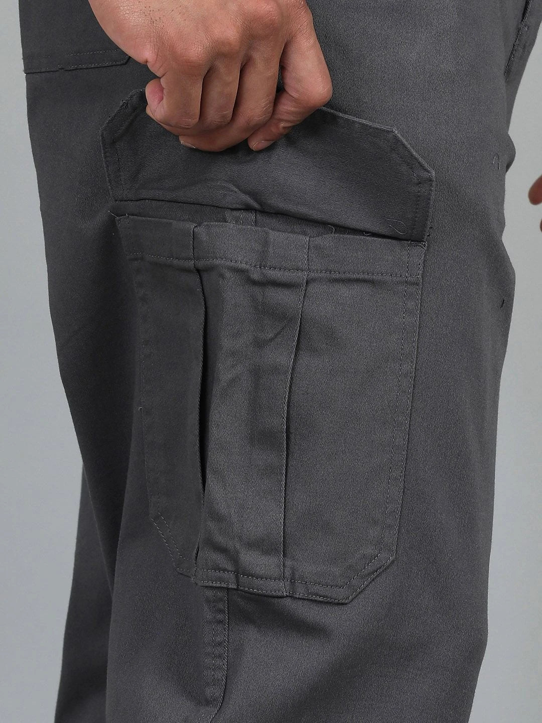 Silisoul Grey Loose Fit Cotton Mid-Rise Zip Woven Trousers